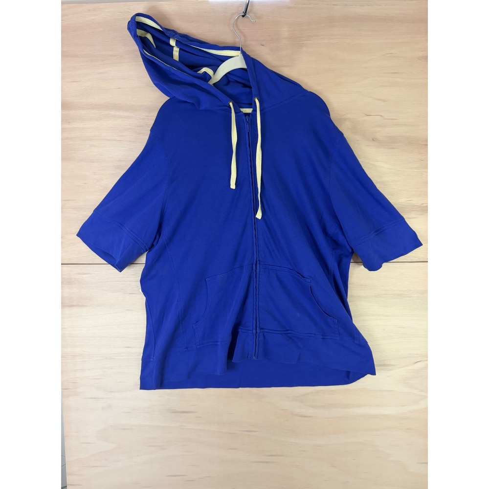 Duluth Trading Co Womens 2XL Royal Blue Short Sleeve Full Zip Hoodie 100% Cotton